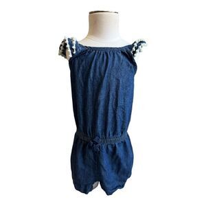 Baby Girls Cherokee Chambray & White Pom Sleeveless Romper - Sz 12 mo
